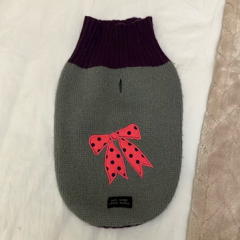Gray and Purple Dog Sweater with Pink Bow